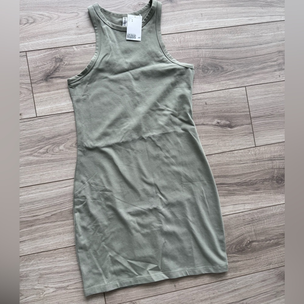 H&M Cut-out Cotton Dress Light Khaki Green - Picture 5 of 6